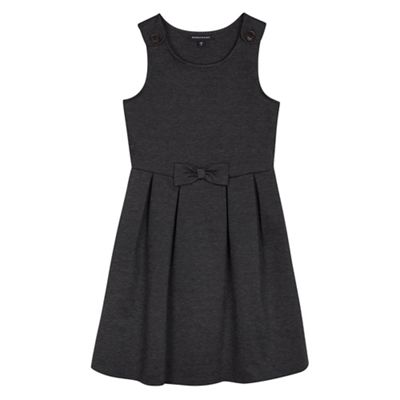 Girls' dark grey bow applique pinafore dress